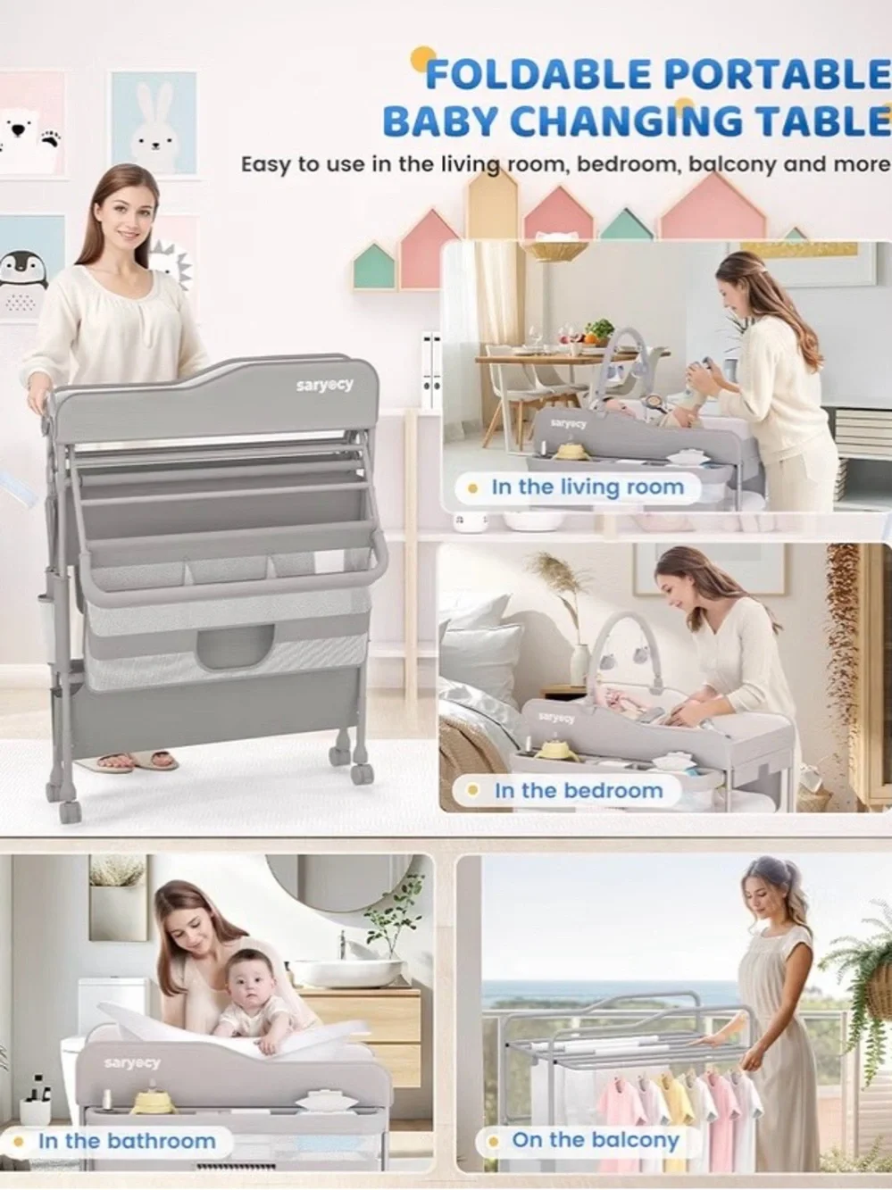 Saryocy Gray Baby Changing Station with Toy Arch and Storage
